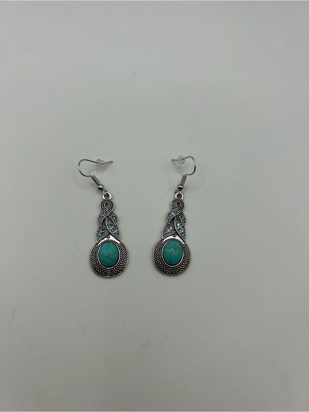 Turquoise Teardrop Dangle Earrings - Silver Tone